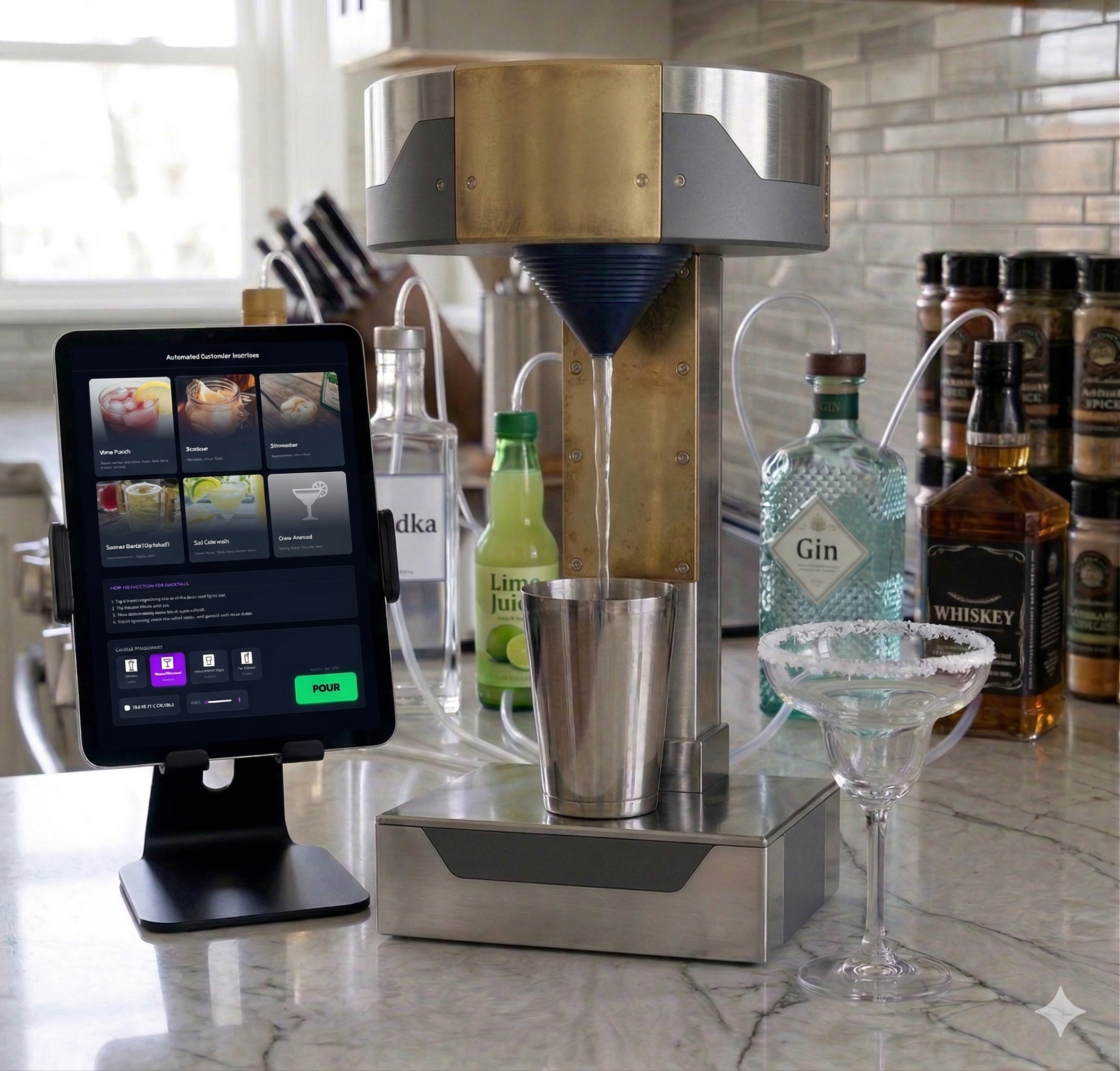 AI-generated rendering of the HaloBar with cocktails